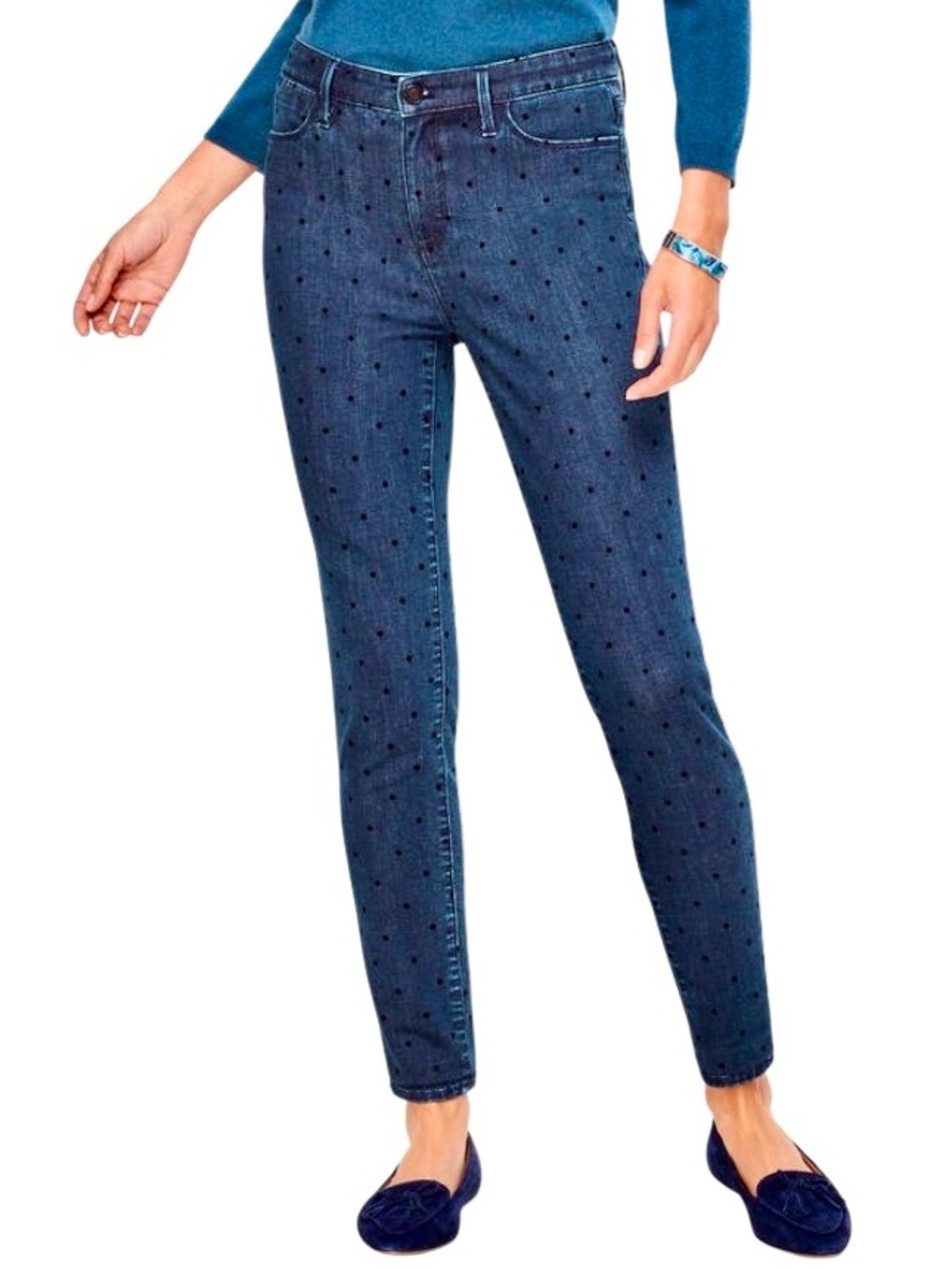 Talbots Flawless Velvet Dot High Waist Jegging Ankle in Blue/Black Womens 8